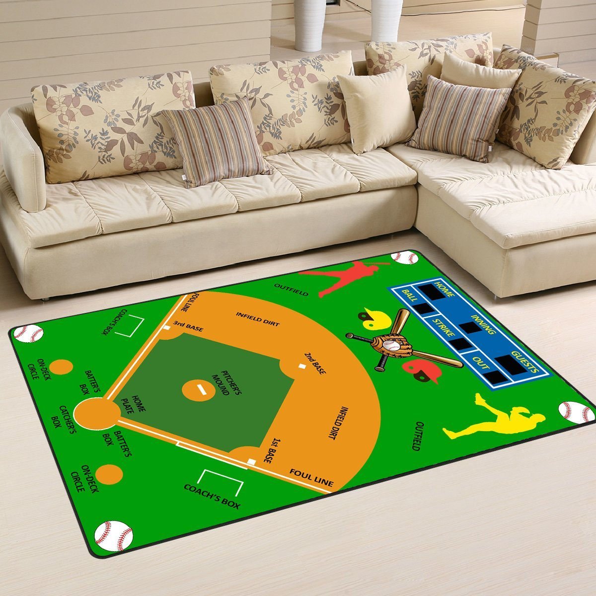 Baseball Area Rug 01293 Home Decor Bedroom Living Room Decor