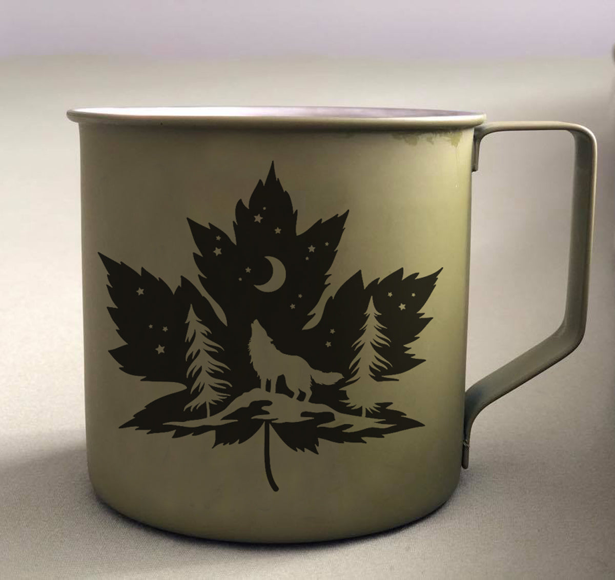 Green Wolf Leaf Autumn Camping Campfire Travel Mugs 2021