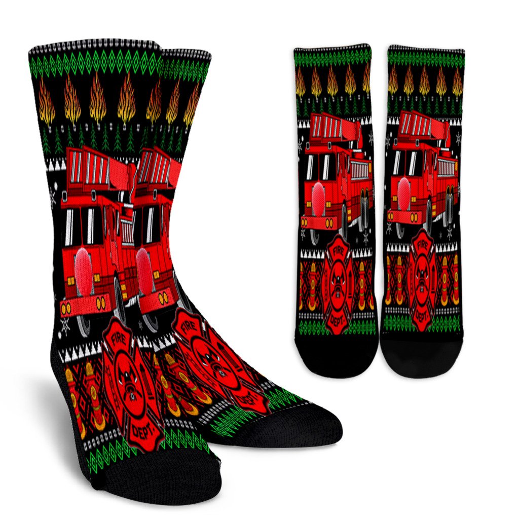 Christmas Ugly Sweater Firefighter Firetruck Christmas Noel Socks Perfect Christmas Gift