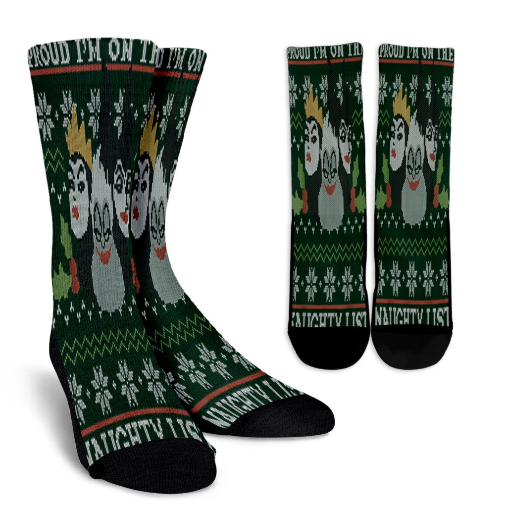 Villains Proud To Be On The Naughty List Ugly Sweater Noel Socks Perfect Christmas Gift