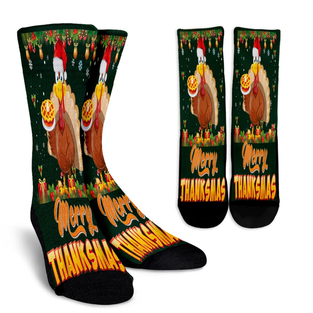 Merry Thanksmas Turkey Santa Elf Thanksgiving Christmas Ugly Noel Socks Perfect Christmas Gift