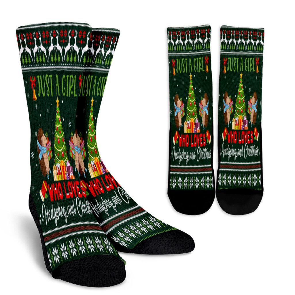 Just A Girl Who Loves Hedgehog And Christmas Ugly Sweater Noel Socks Perfect Christmas Gift