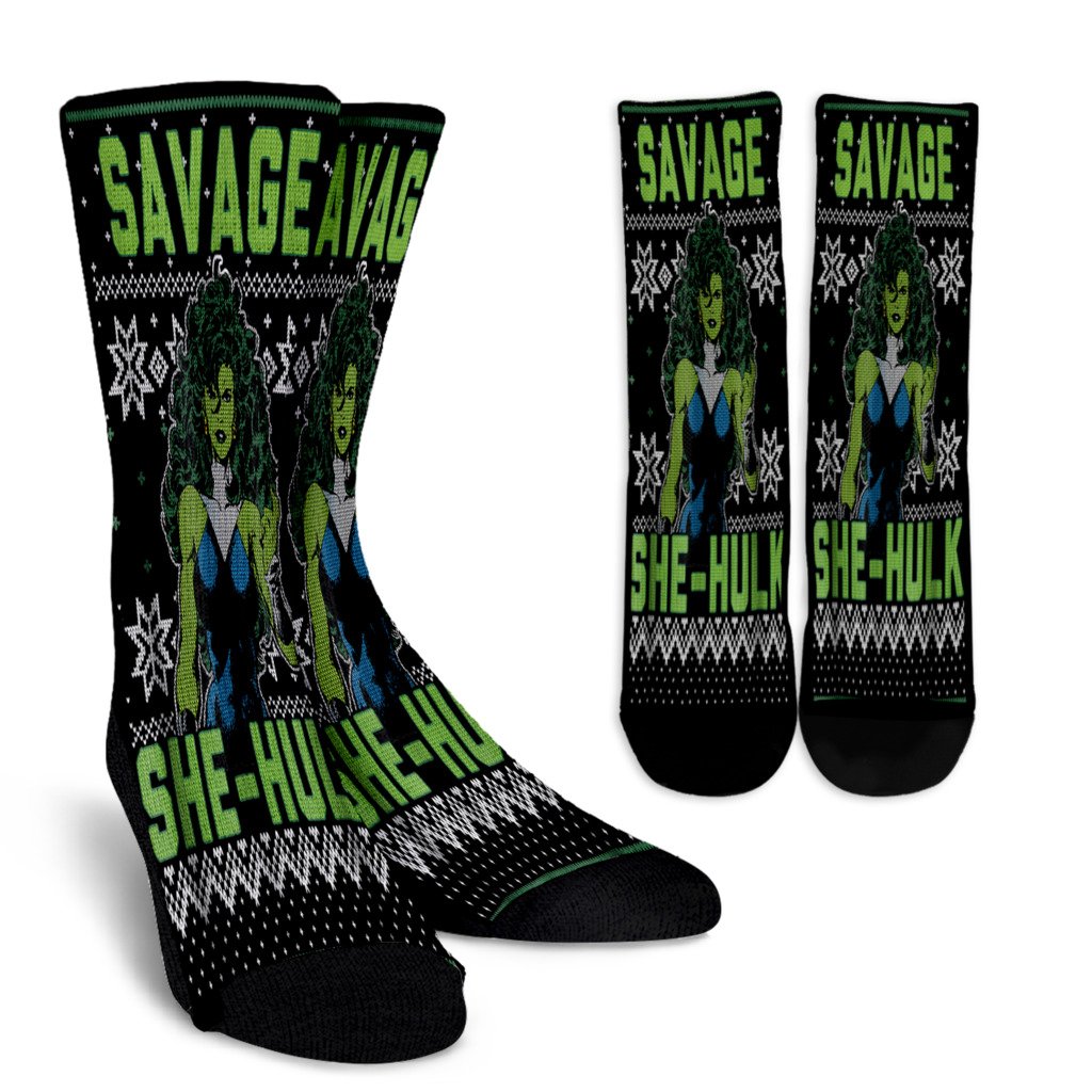 She Hulk Savage Ugly Christmas Sweater Noel Socks Perfect Christmas Gift