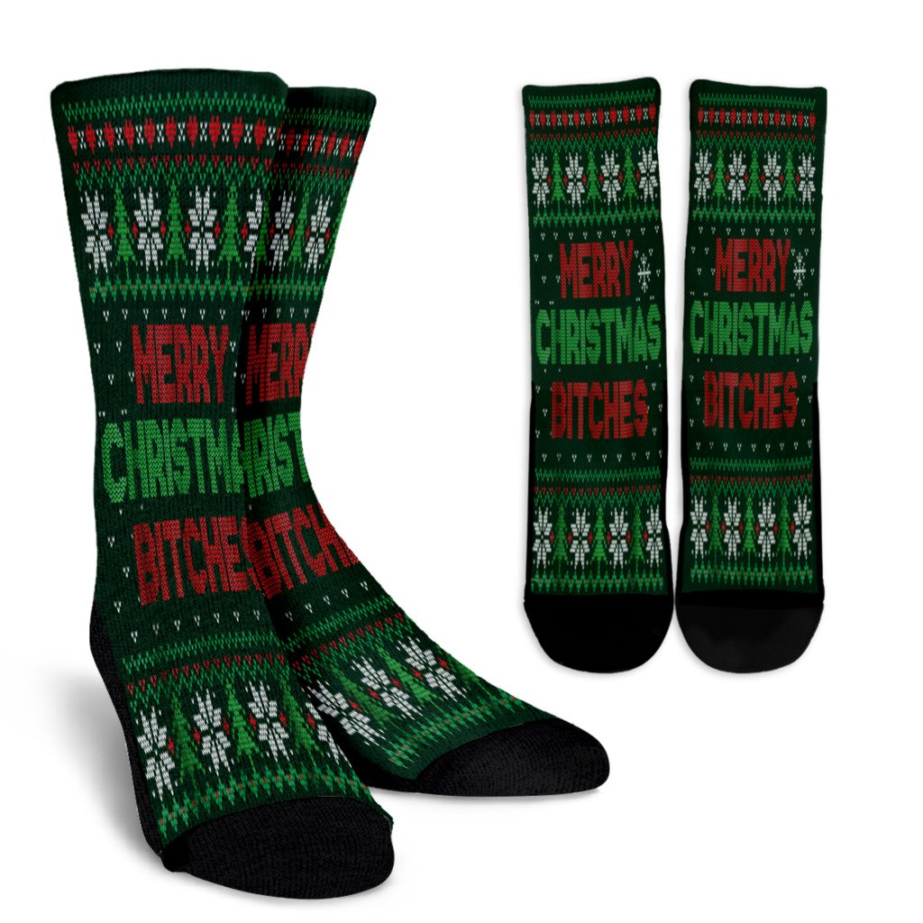 Merry Christmas Bitches Funny Ugly Christmas Noel Socks Perfect Christmas Gift