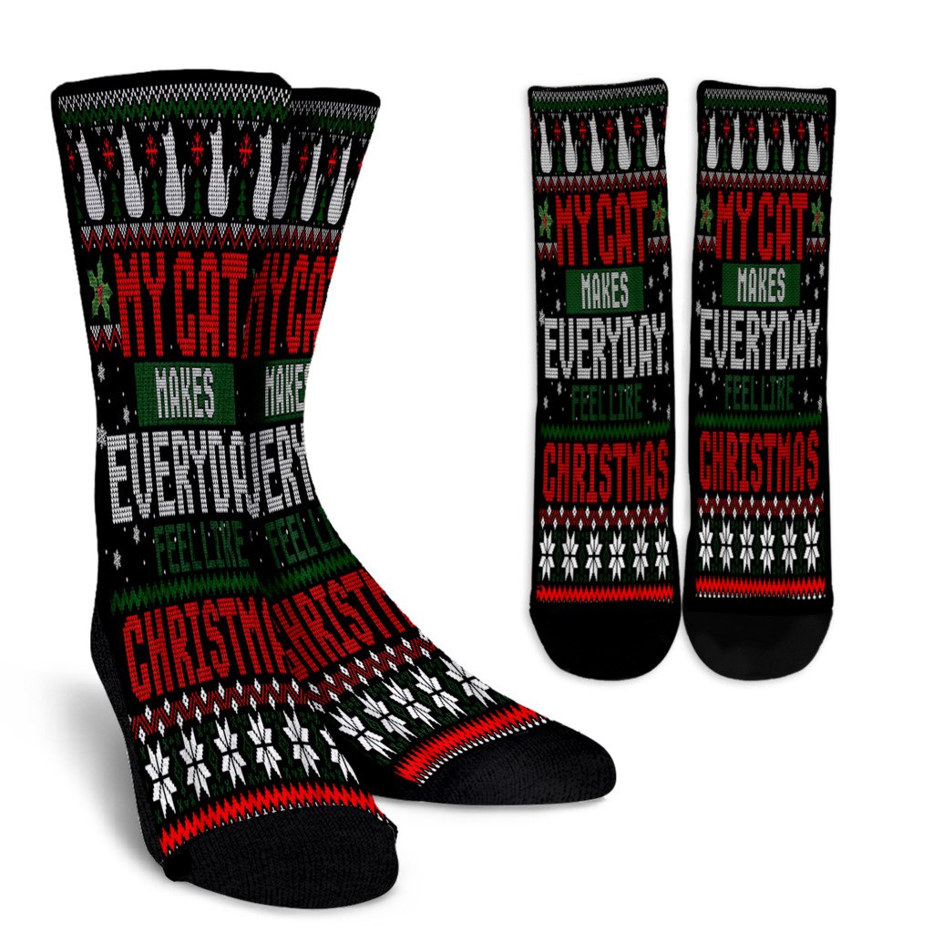 My Cat Makes Everyday Feel Like Christmas Ugly Sweater Noel Socks Perfect Christmas Gift