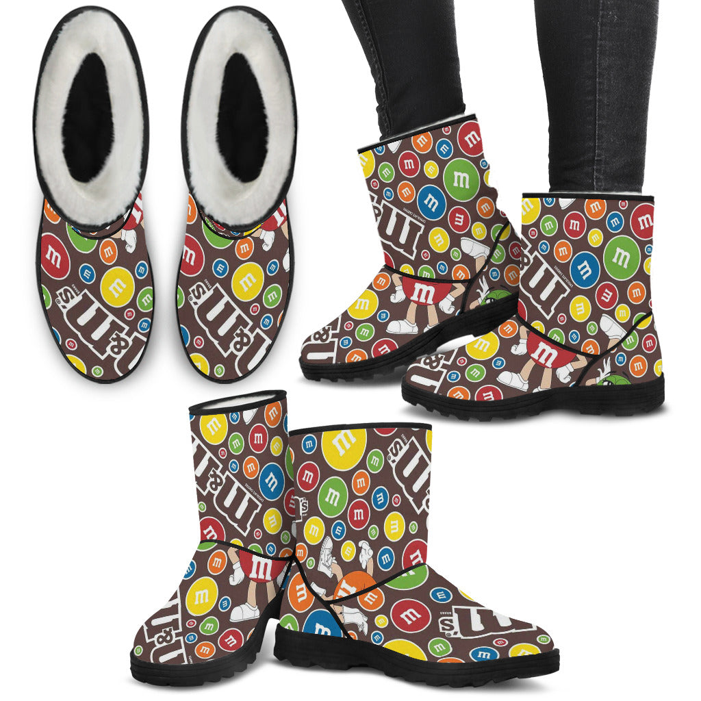 M&M Chocolate Pattern Faux fur Leather Boots