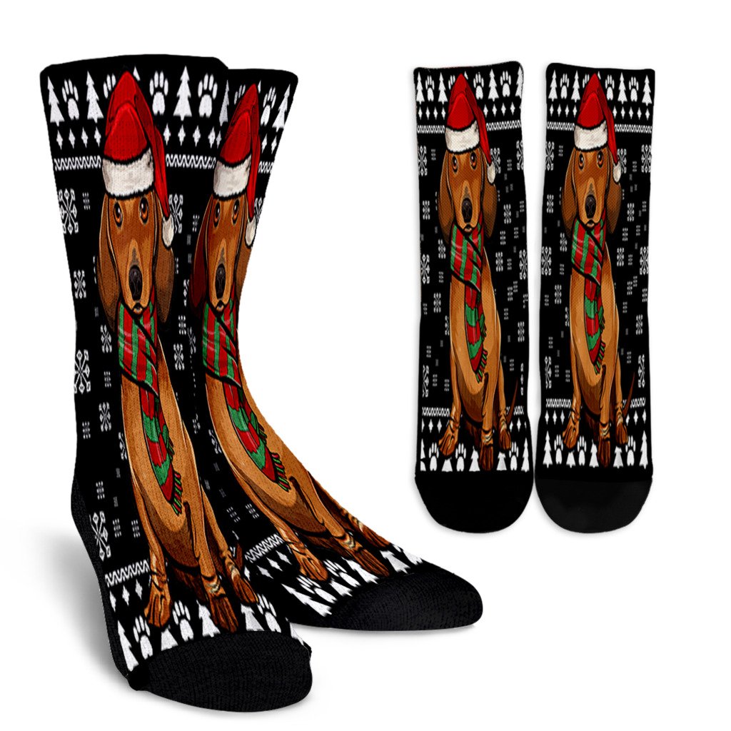 Ugly Christmas Brown Dachshund Dog Santa Hat Xmas Noel Socks Perfect Christmas Gift