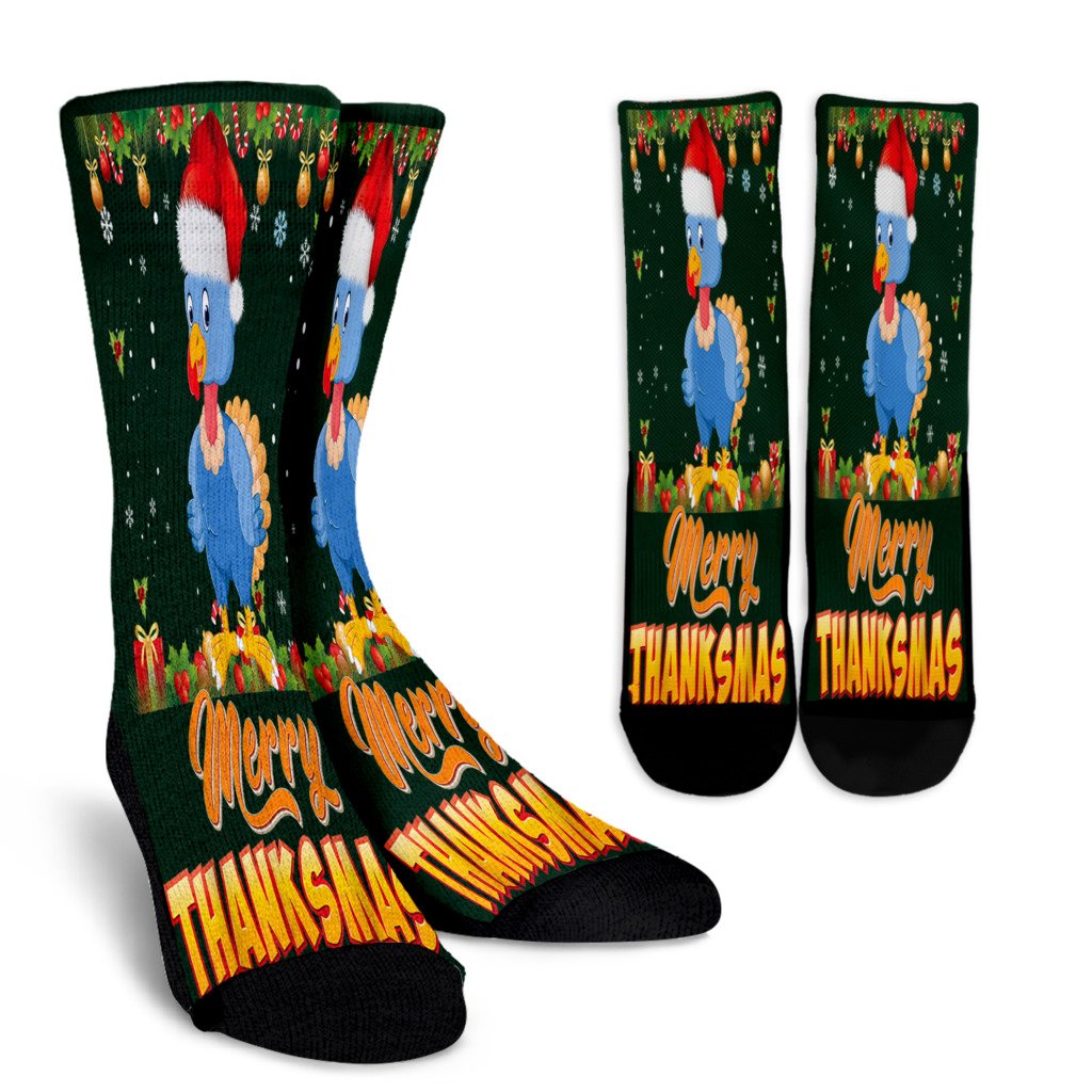 Merry Thanksmas Turkey Santa Elf Thanksgiving Christmas Ugly 1 Noel Socks Perfect Christmas Gift