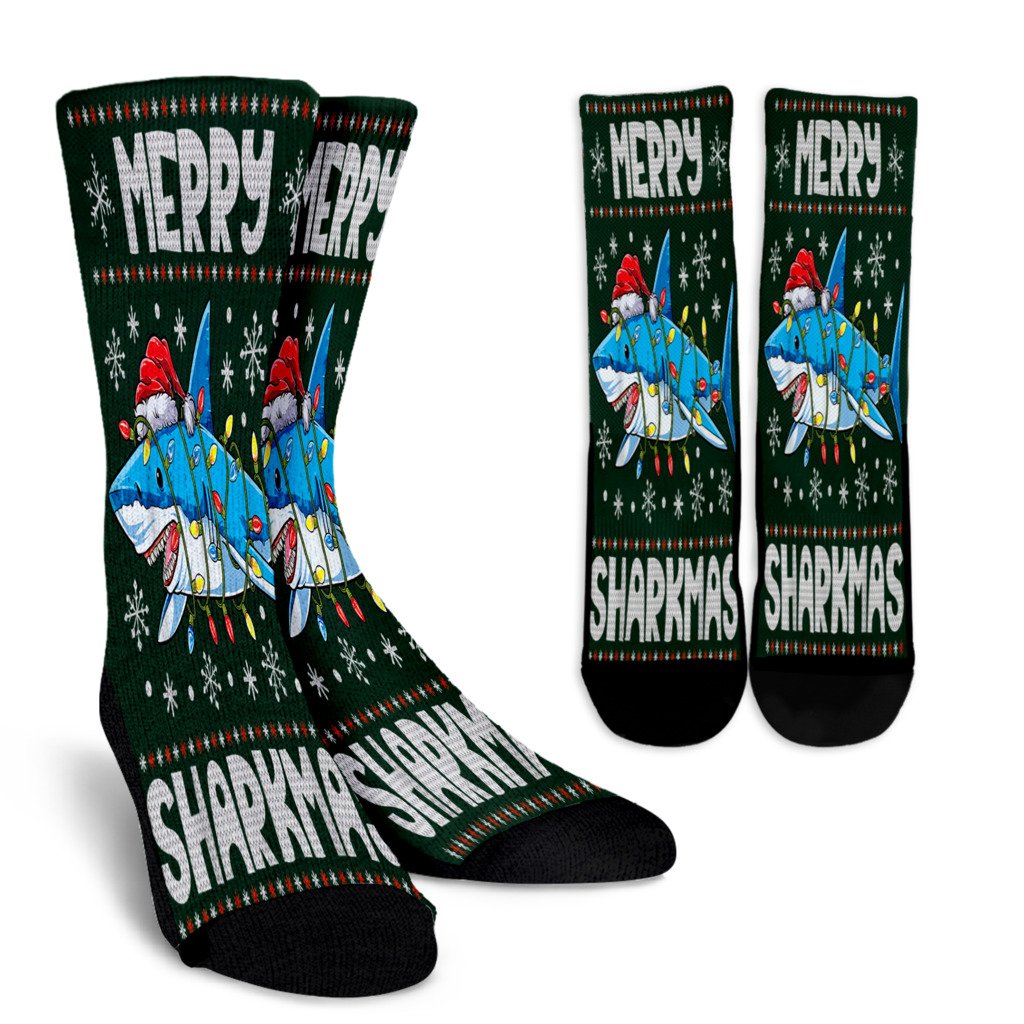 Merry Sharkmas Shark Santa Ugly Christmas Lights Boys Xmas Noel Socks Perfect Christmas Gift