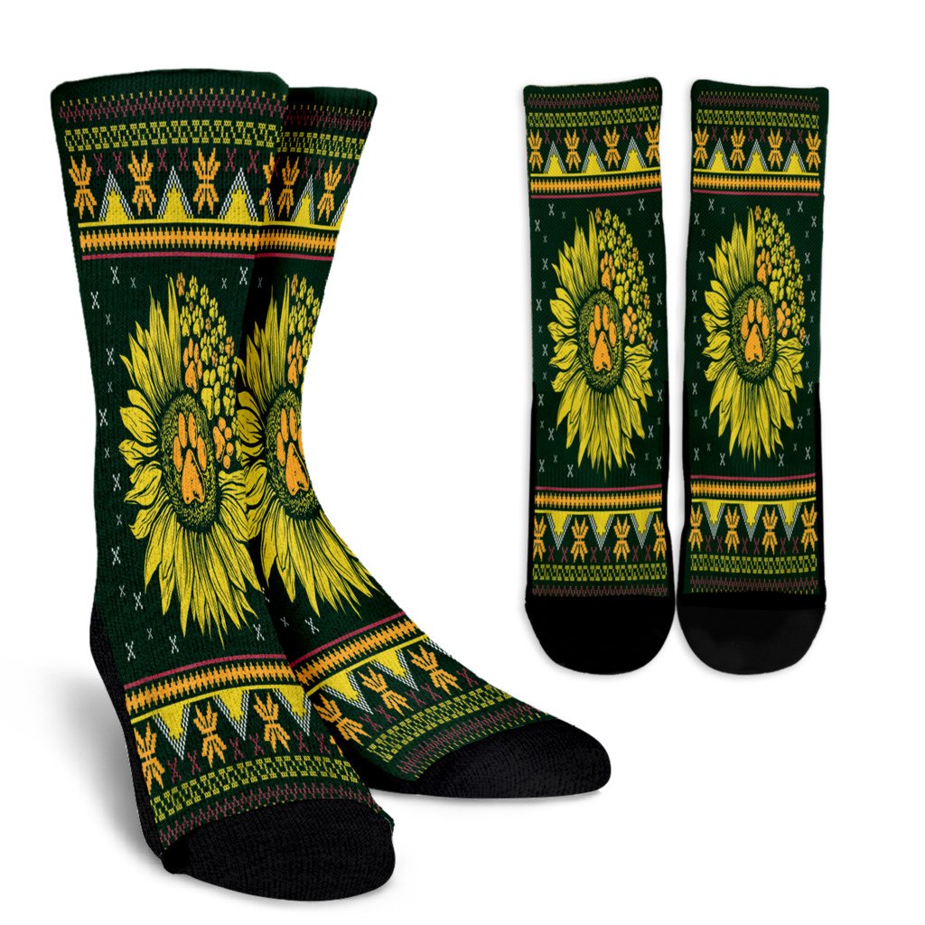 Sunflower Dog Paw Print Ugly Sweater Cool Christmas Gifts Noel Socks Perfect Christmas Gift