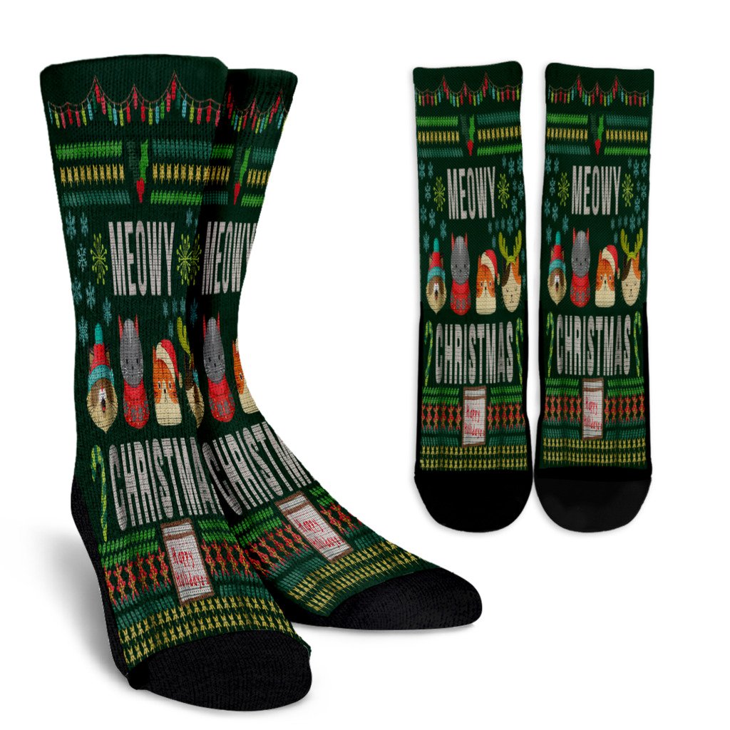 Meowy Christmas Cat Lover Tacky Ugly Christmas Party Noel Socks Perfect Christmas Gift