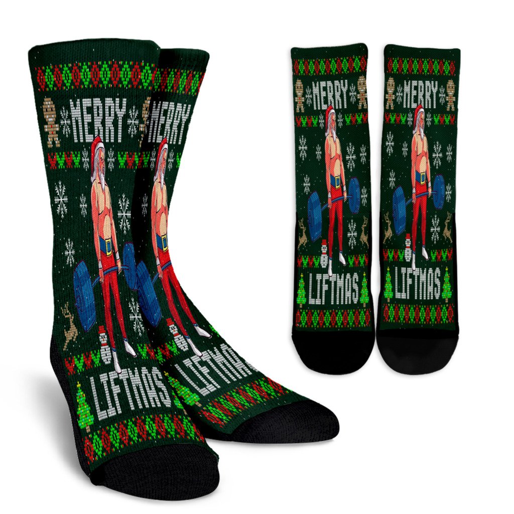 Mens Funny Merry Liftmas Ugly Christmas Workout Powerlifting Noel Socks Perfect Christmas Gift