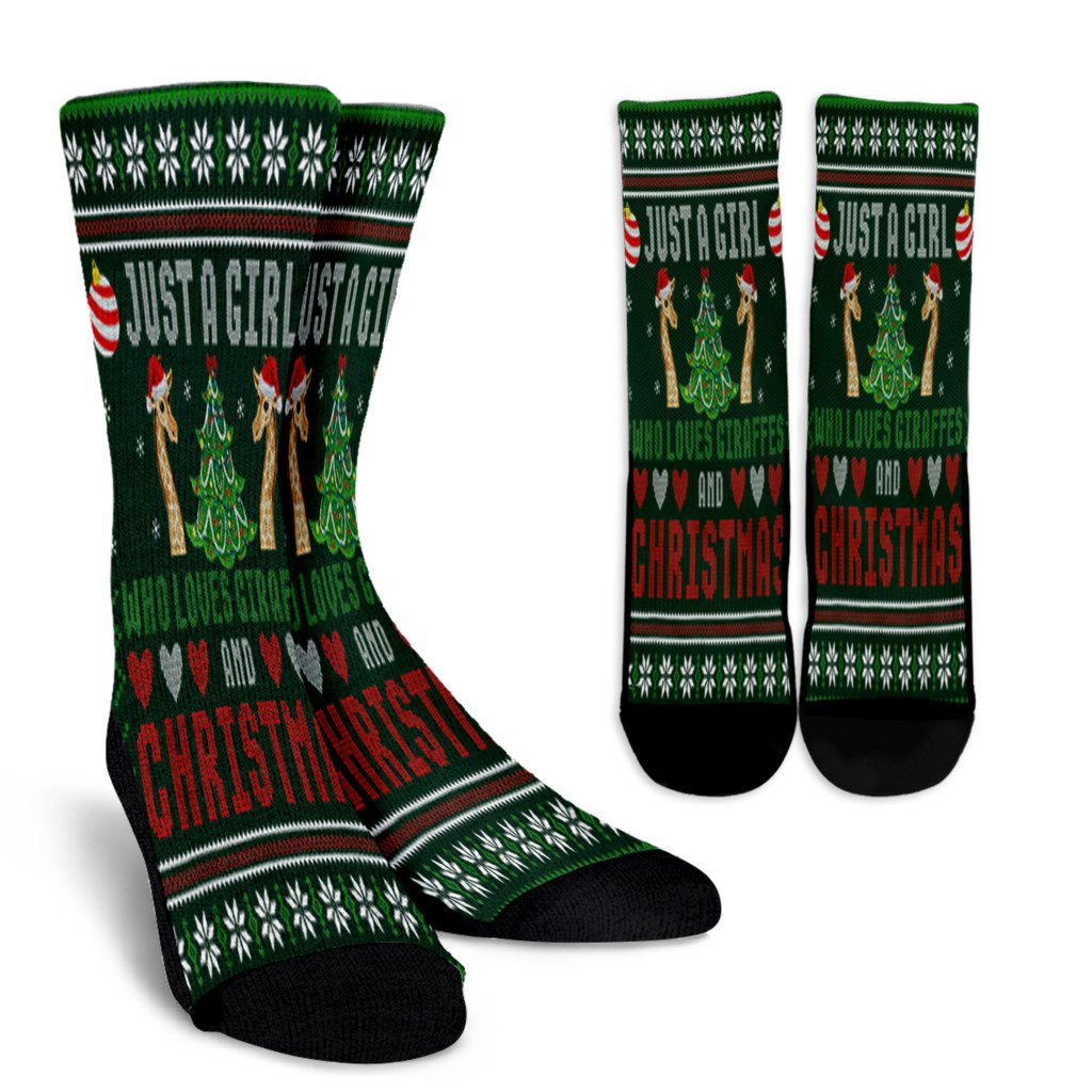 Just A Girl Who Loves Giraffes And Christmas Ugly Sweater Noel Socks Perfect Christmas Gift