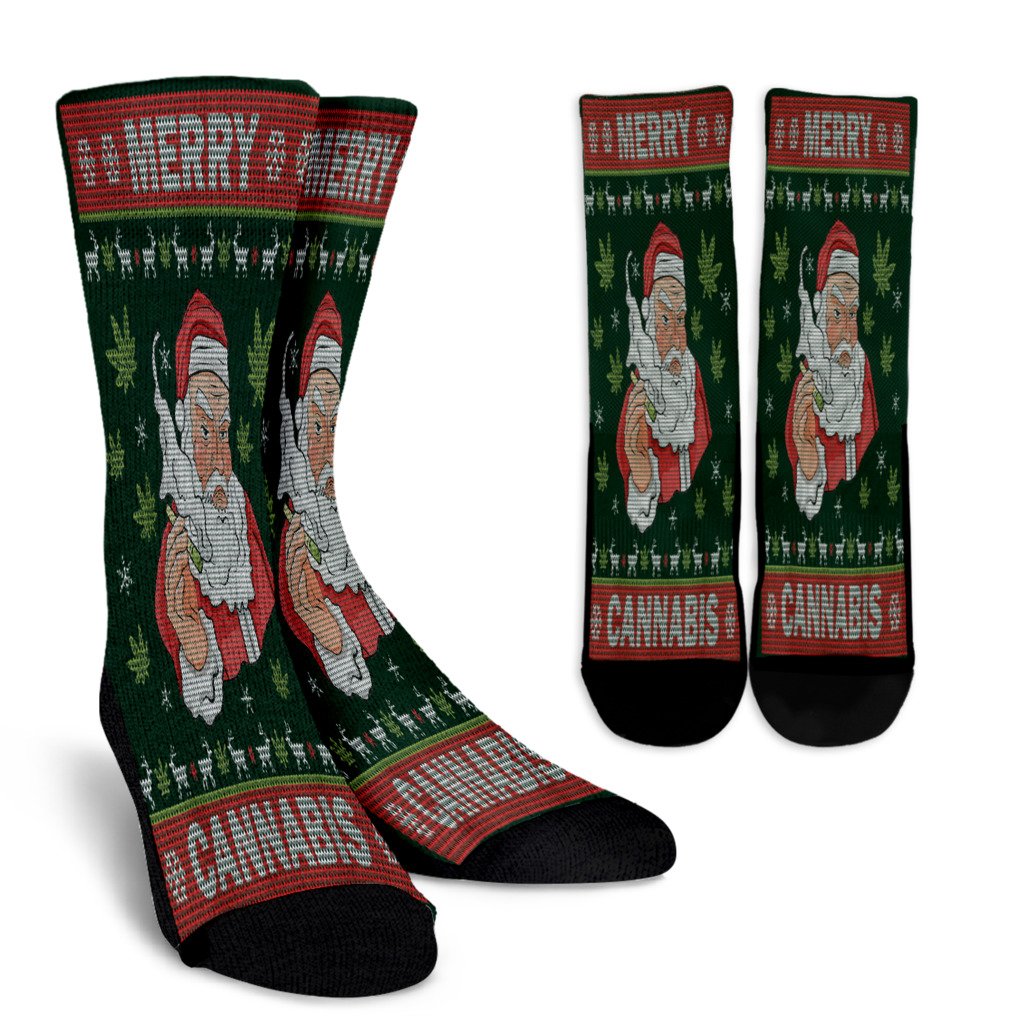 Merry Cannabis Santa Clause Weed Ugly Christmas Sweater Noel Socks Perfect Christmas Gift