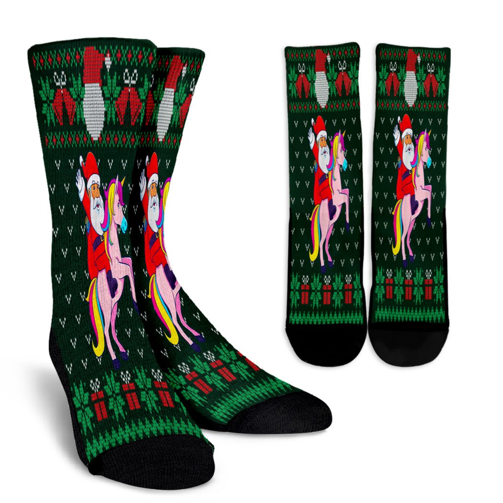 Santa Riding Unicorn Ugly Christmas Sweater Women Girls Noel Socks Perfect Christmas Gift