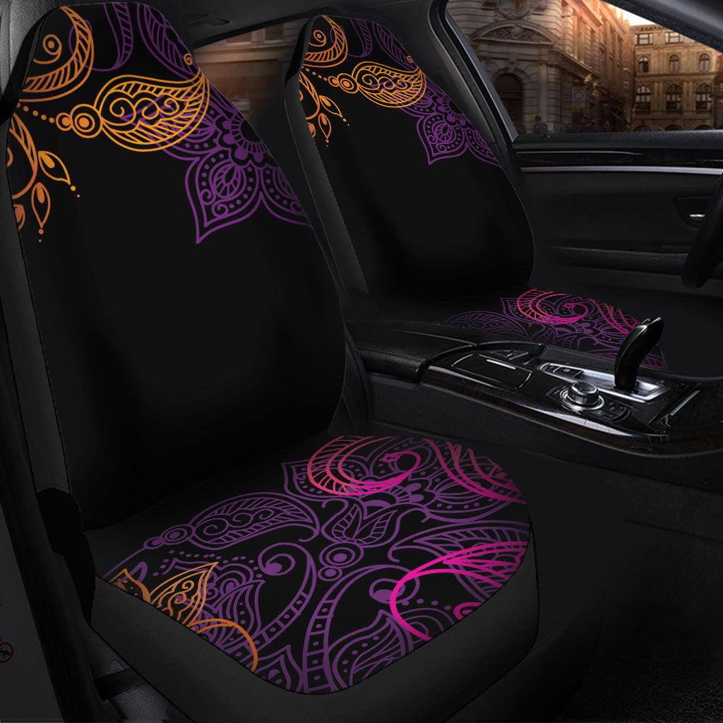 Purple Pink Orange Floral Decor Black Car Seat Covers