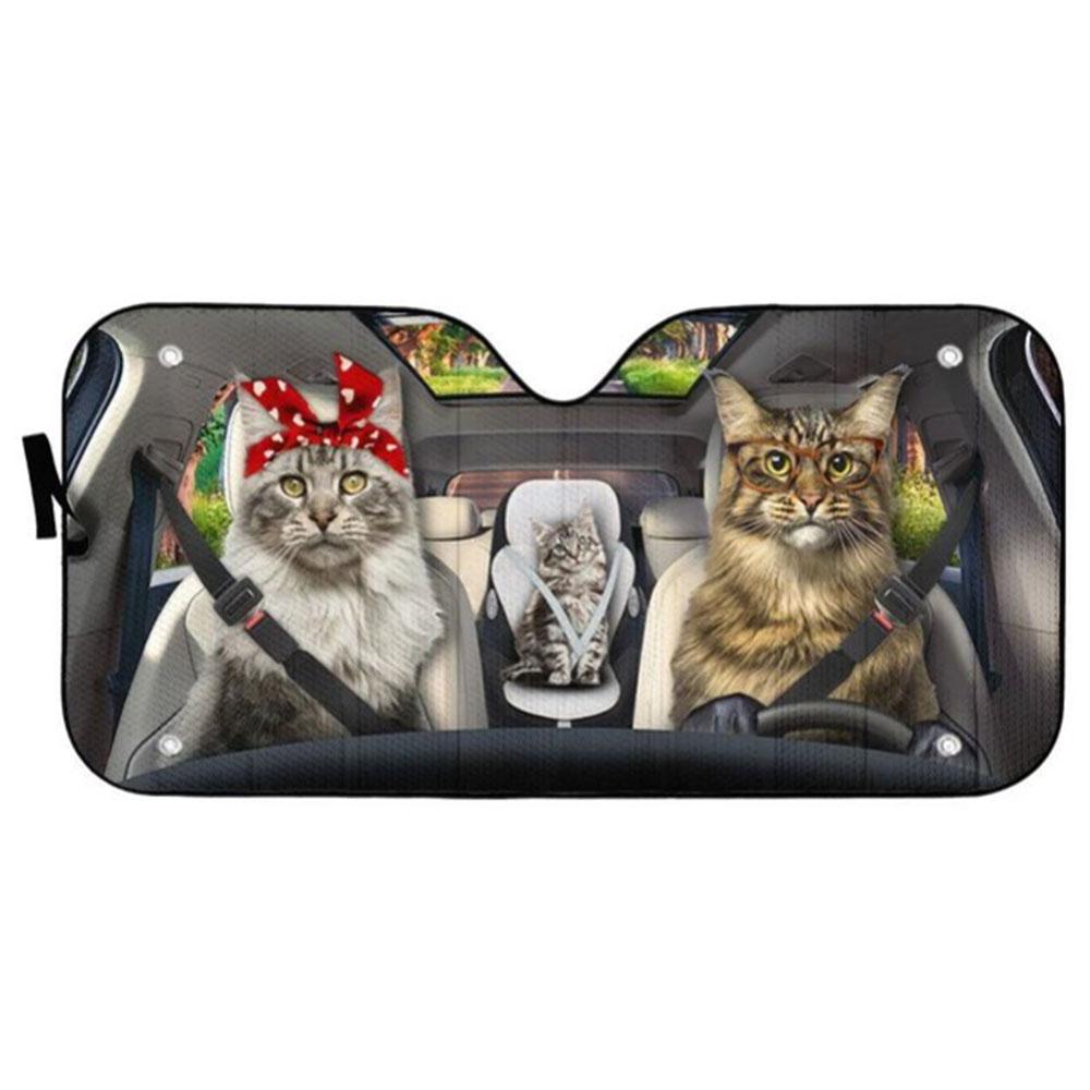 Maine Coon Cat Family Custom Car Auto Sun Shades Windshield Accessories Decor Gift