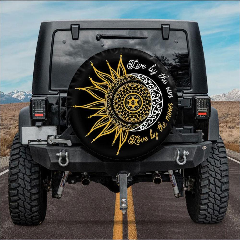 Live By The Sun, Love By The Moon American Day Car Spare Tire Cover Gift For Campers