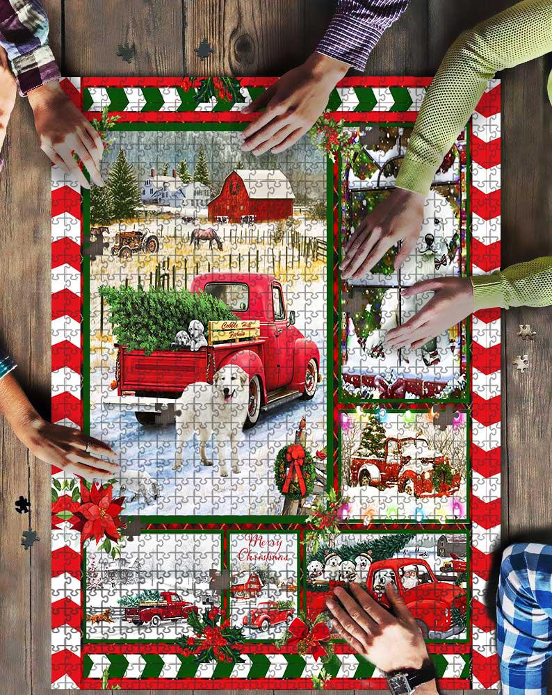 Dog Red Truck Christmas Puzzle