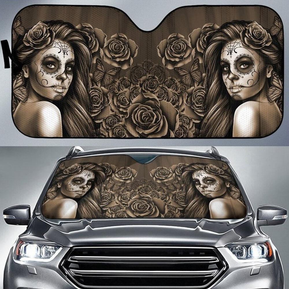 Calavera Girl Sepia Car Auto Sun Shades Windshield Accessories Decor Gift