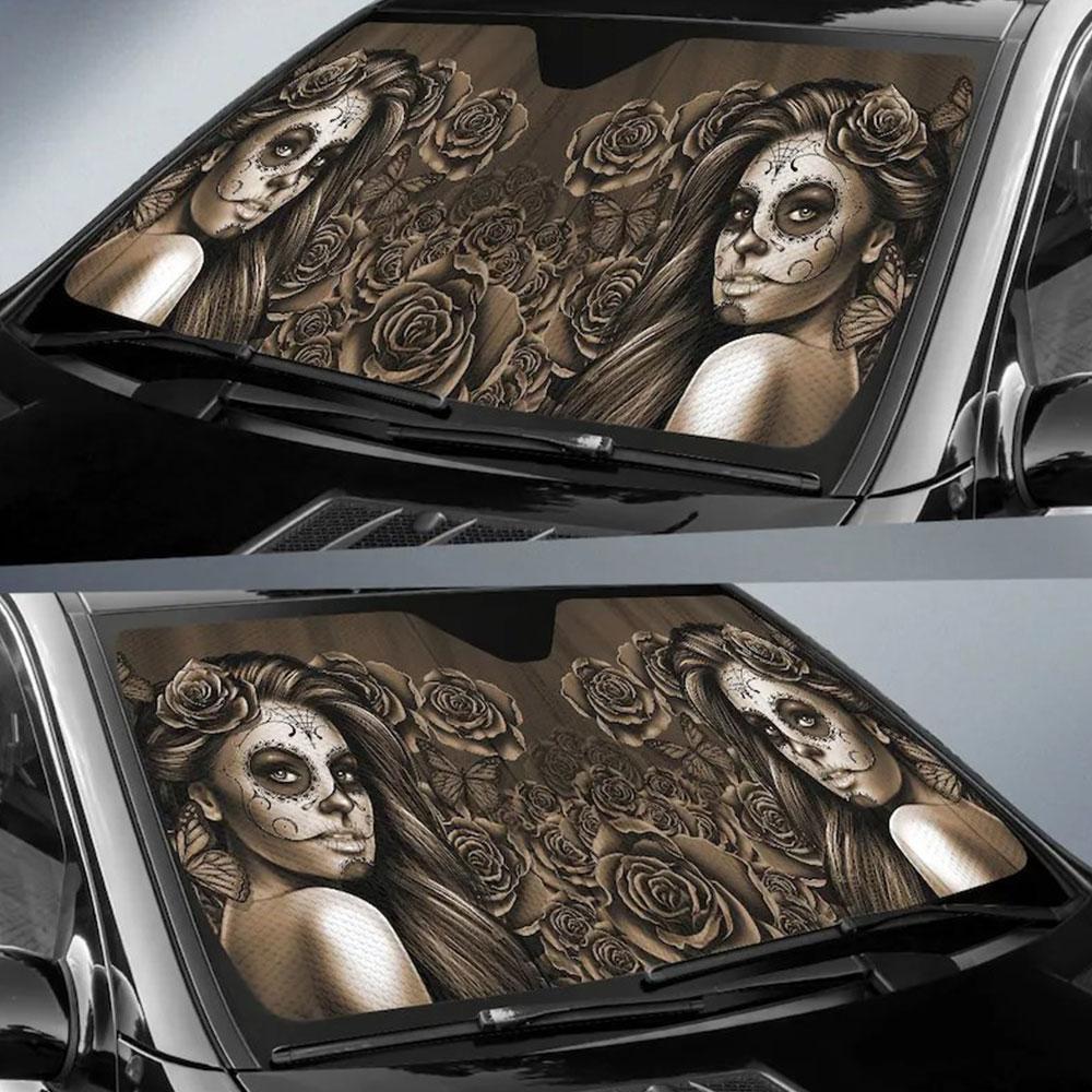 Calavera Girl Sepia Car Auto Sun Shades Windshield Accessories Decor Gift