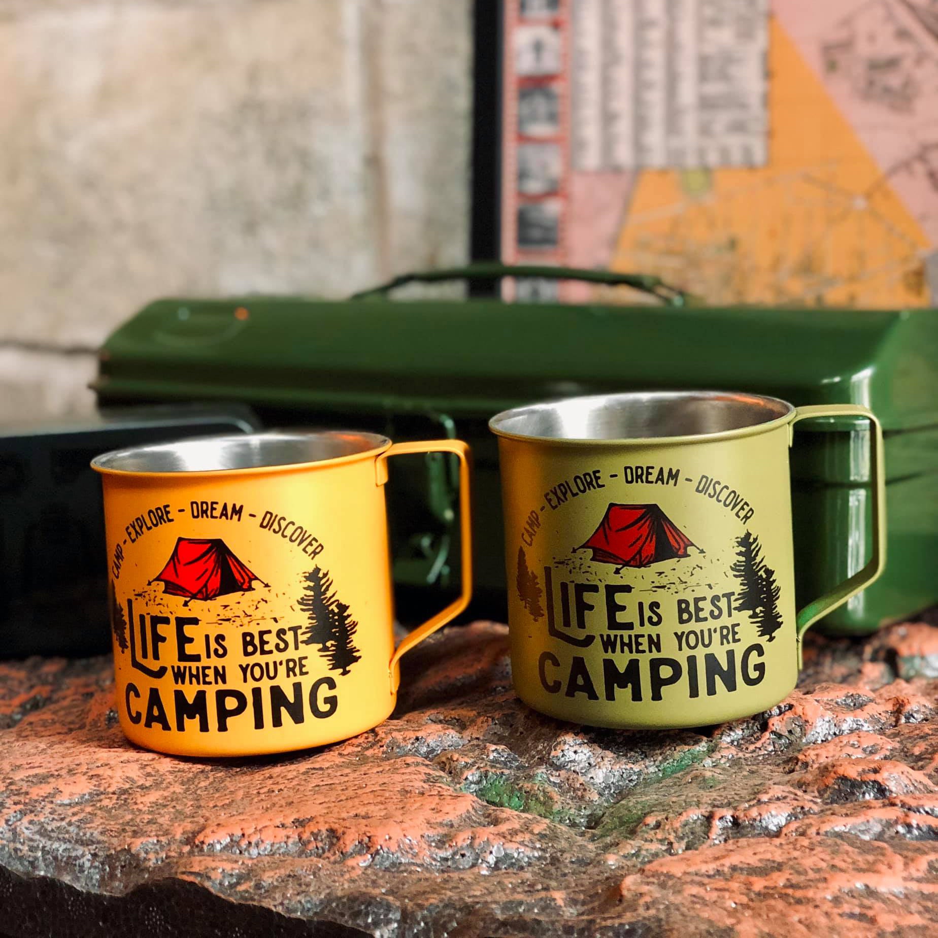 Combo Yellow And Green Life Is Best When You Camping Campfire Travel Mugs 2021