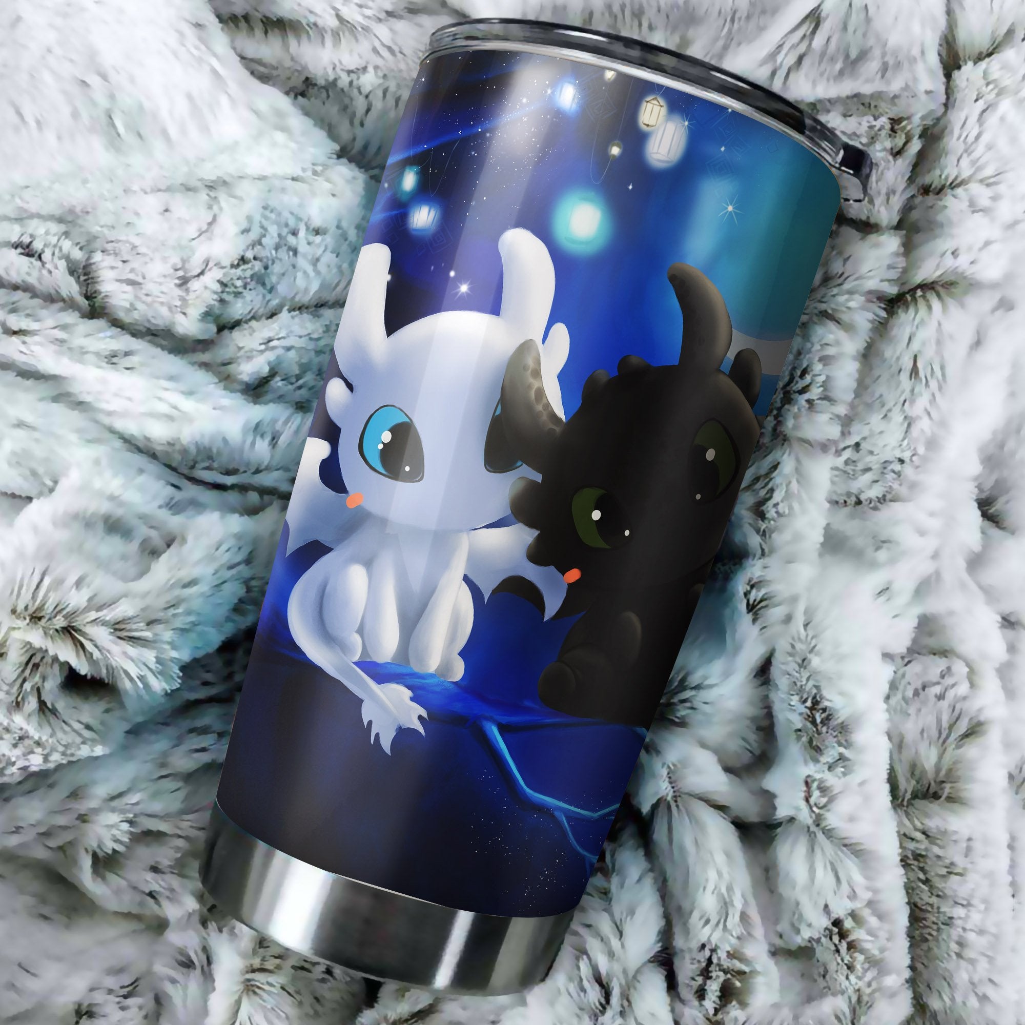Cute Toothless And Light Fury In Night How To Train Your Dragon Tumbler Perfect Birthday Best Gift Stainless Traveling Mugs 2021