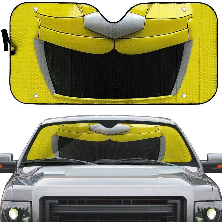 Mighty Morphin Yellow Power Ranger Helmet Custom Car Auto Sunshade Windshield Accessories Decor Gift