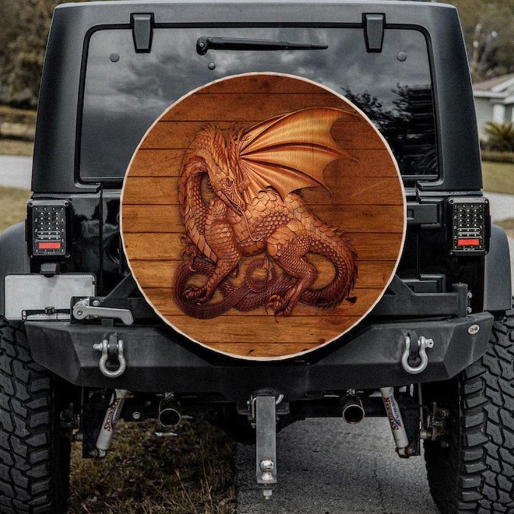 3D Dragon Wood Art Jeep Car Spare Tire Cover Gift For Campers