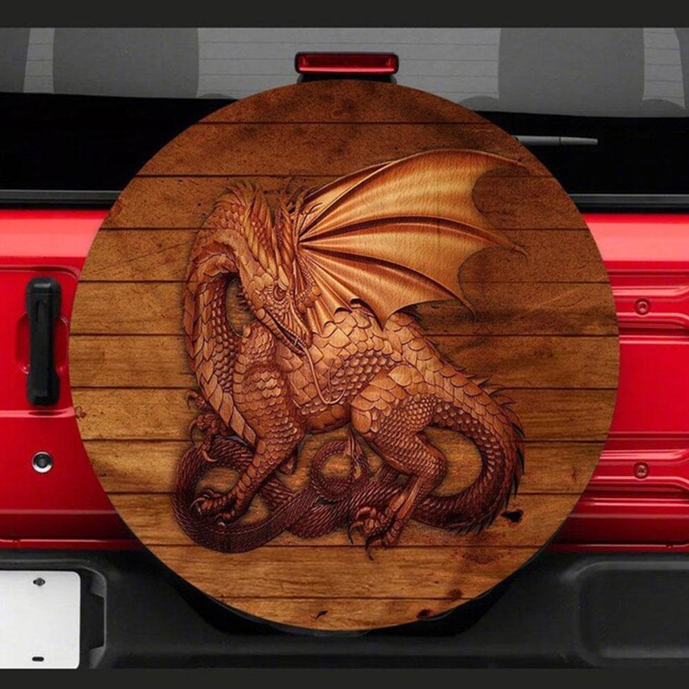 3D Dragon Wood Art Jeep Car Spare Tire Cover Gift For Campers