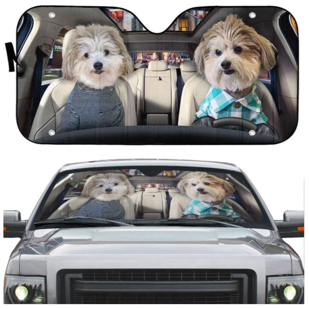 Couple Cute Shih Tzu Puppies Custom Car Auto Sun Shades Windshield Accessories Decor Gift