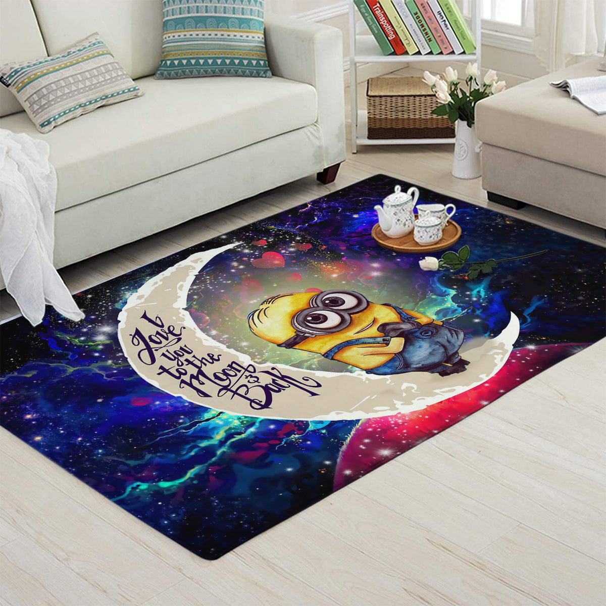 Cute Minions Despicable Me Love You To The Moon Galaxy Carpet Rug Home Room Decor