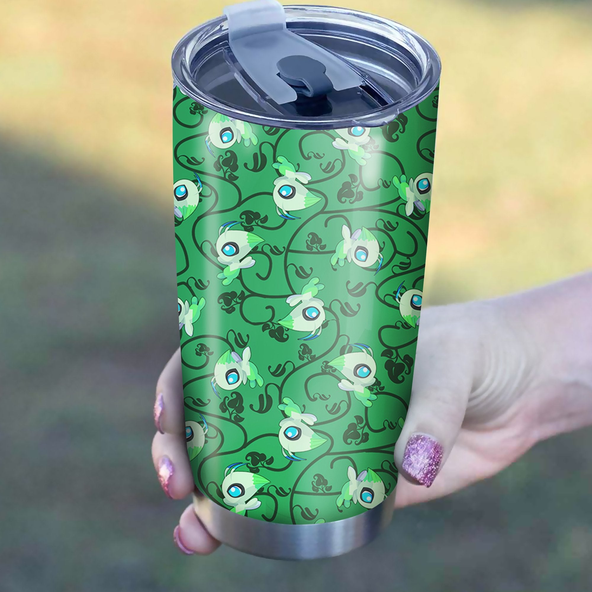 Celebi Green Pokemon Pattern Tumbler Best Perfect Gift Idea Stainless Traveling Mugs 2021