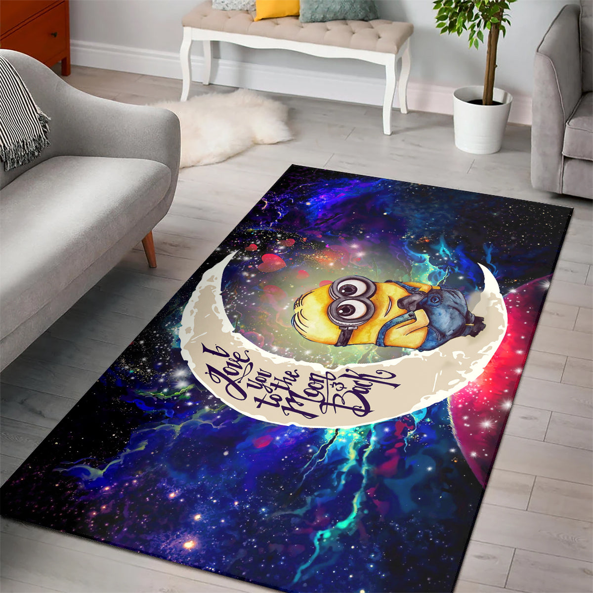 Cute Minions Despicable Me Love You To The Moon Galaxy Carpet Rug Home Room Decor