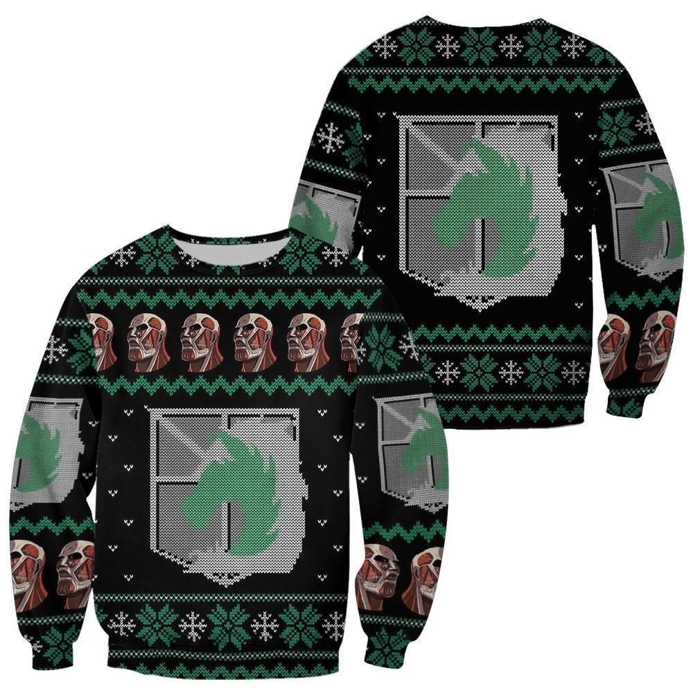 Attack On Titan Ugly Christmas Sweater Military Badged Police Xmas Gift Custom Clothes