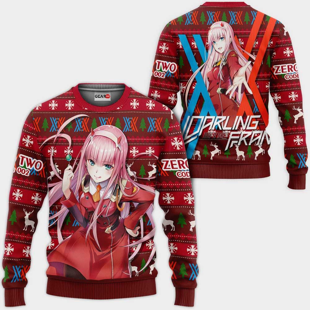 Zero Two Code 002 Ugly Christmas Sweater Custom Anime Darling In The Franxx Xmas Gifts