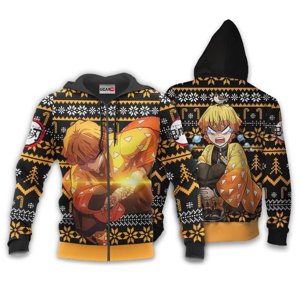Zenitsu Ugly Christmas Sweater Custom Anime Demon Slayer Xmas Gifts