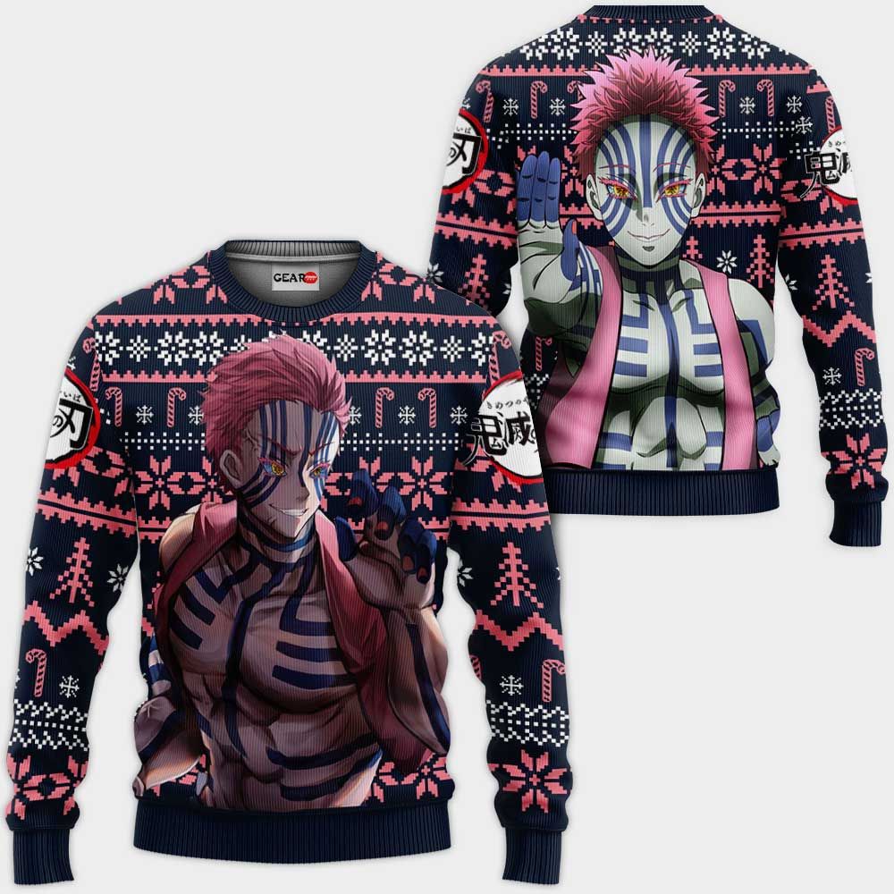 Akaza Ugly Christmas Sweater Custom Anime Demon Slayer Xmas Gifts