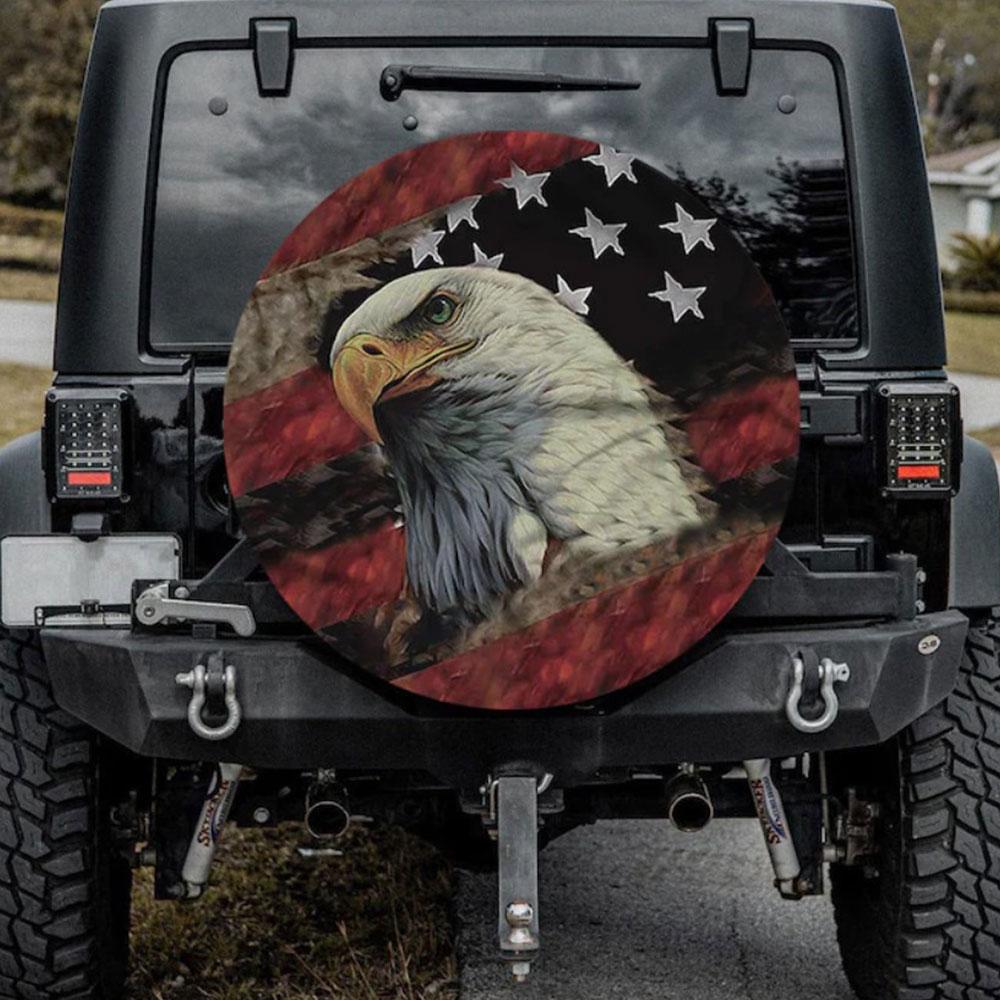 American Eagle, American Flag Car Spare Tire Cover Gift For Campers