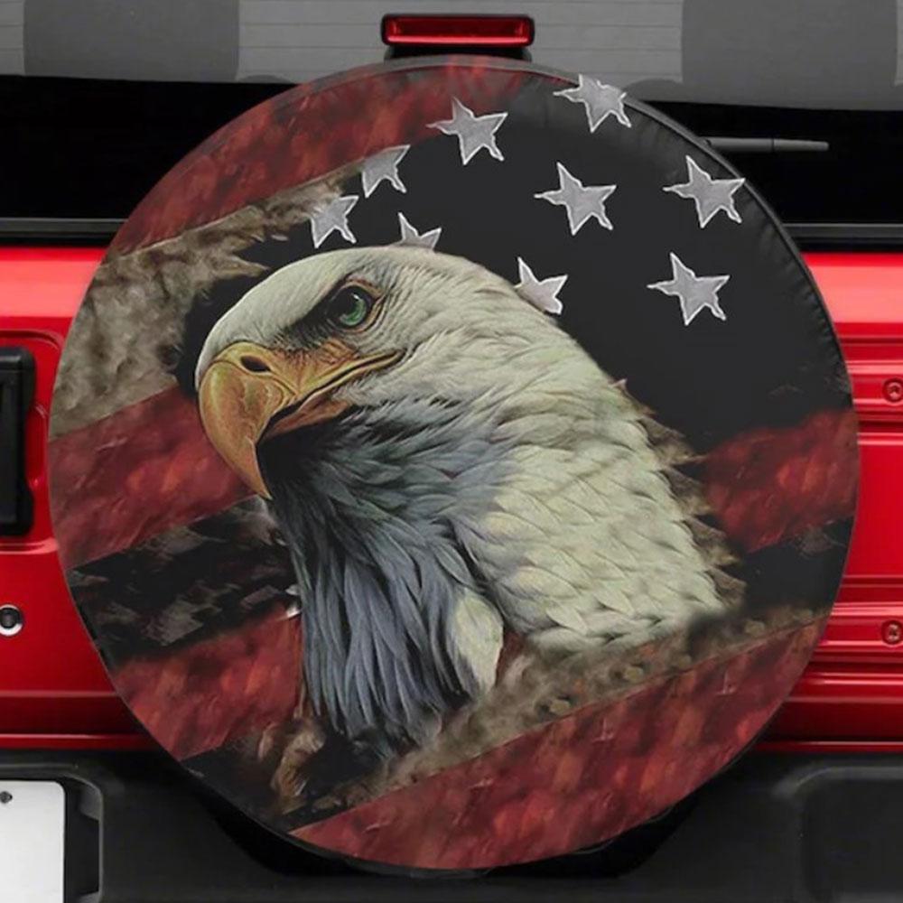 American Eagle, American Flag Car Spare Tire Cover Gift For Campers