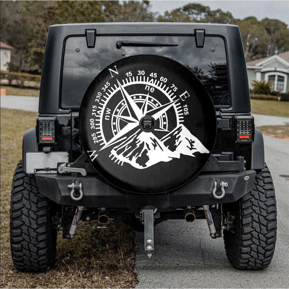 Moutains Lovers Compass Camping Truck Car Spare Tire Cover Gift For Campers