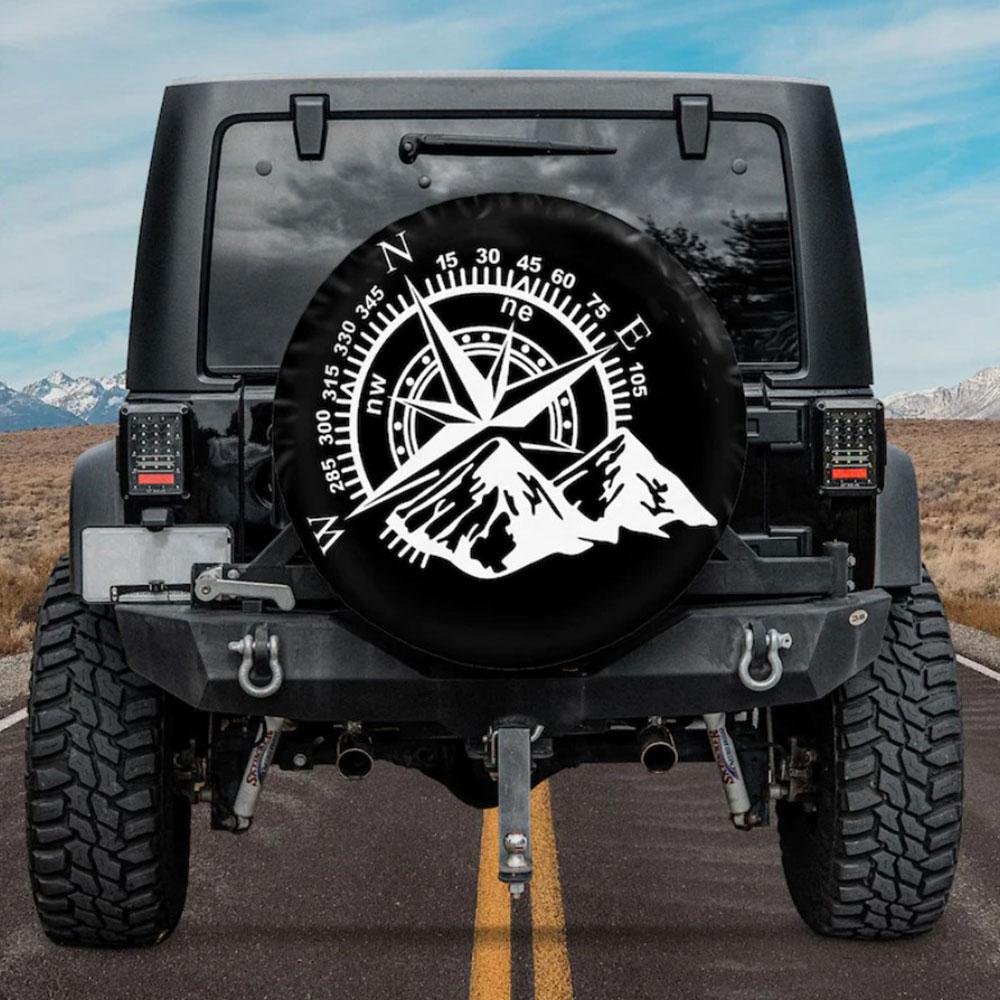 Moutains Lovers Compass Camping Truck Car Spare Tire Cover Gift For Campers