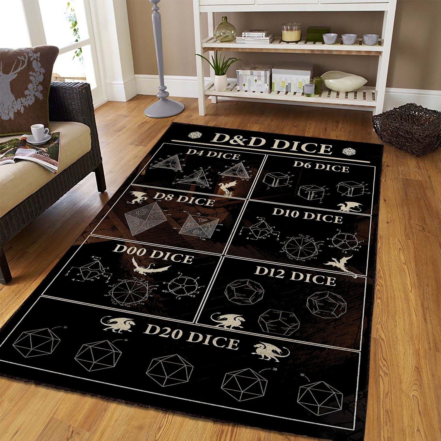 D&D Dice Area Rug Floor Home Room Decor