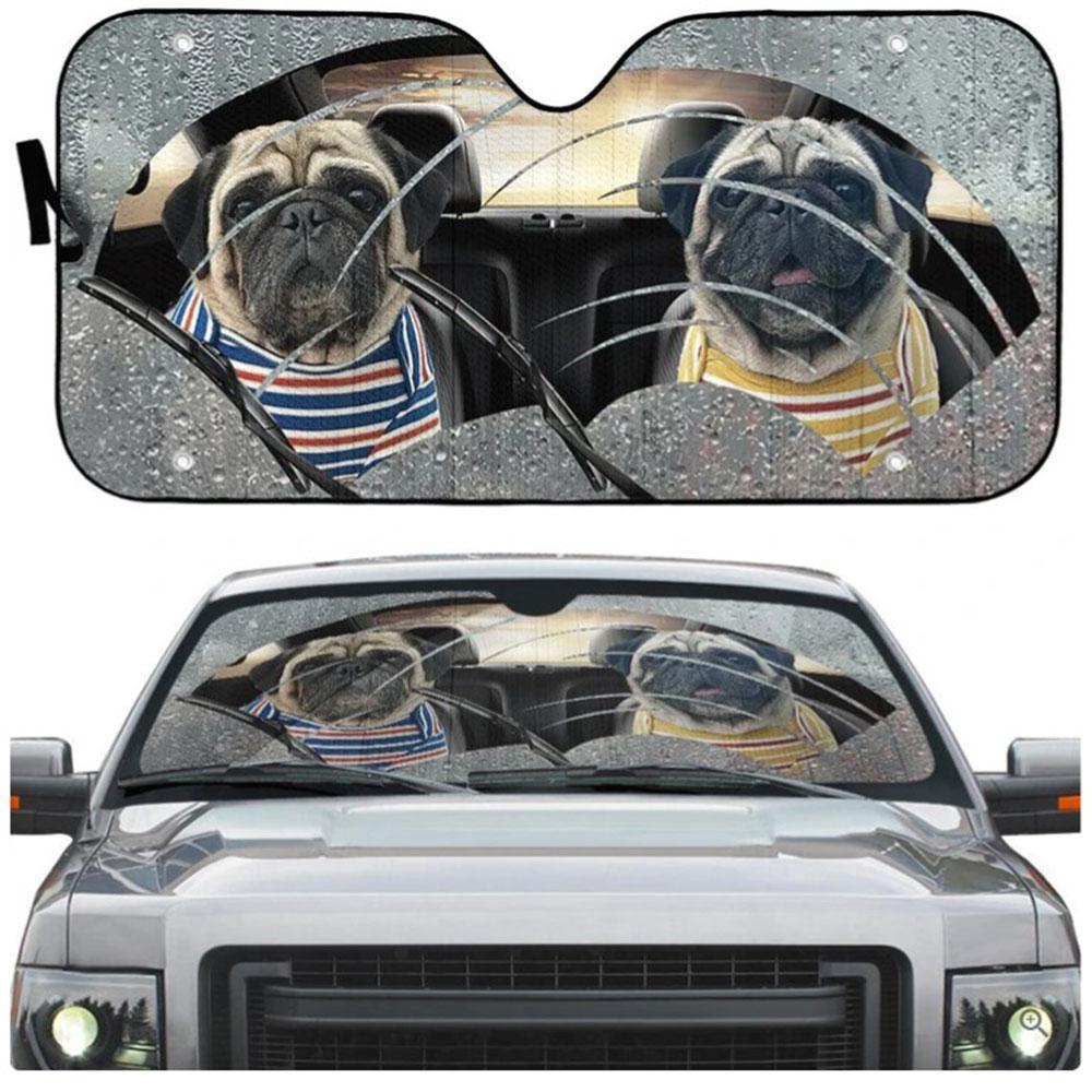 Pugs Two Custom Car Auto Sun Shades Windshield Accessories Decor Gift