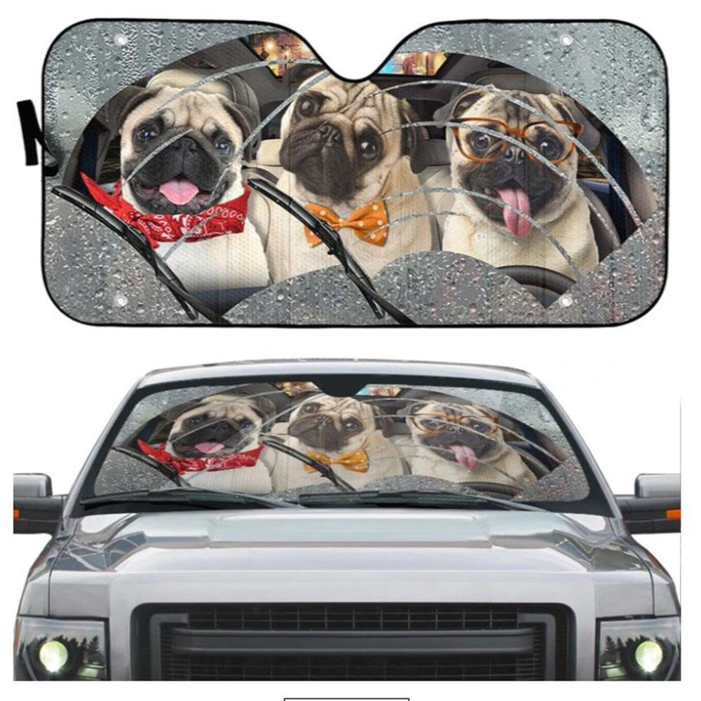 Rain Three Pugs Custom Car Auto Sun Shades Windshield Accessories Decor Gift