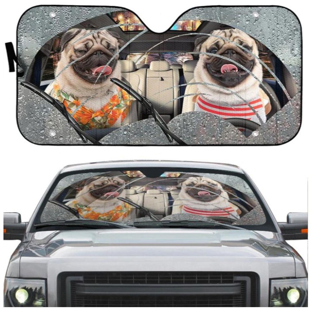 Rain Two Pugs Custom Car Auto Sun Shades Windshield Accessories Decor Gift