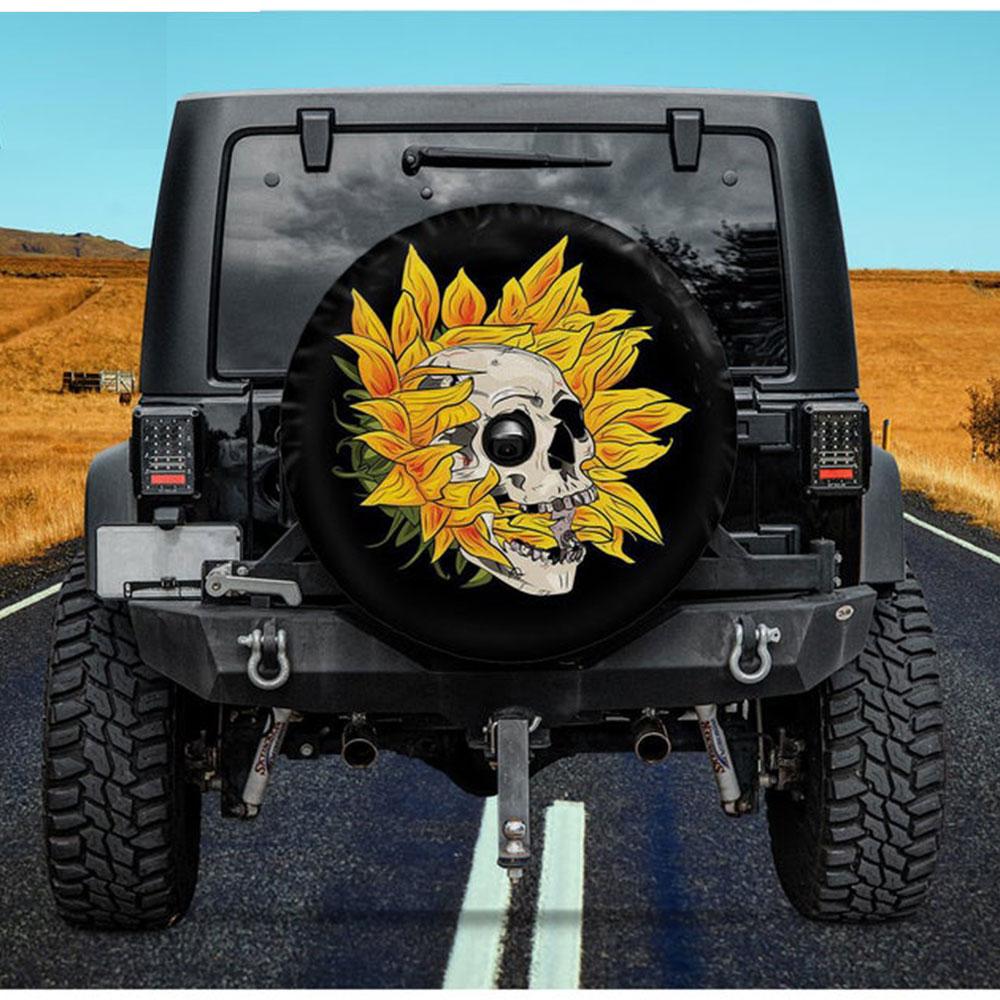 Skull Sunflower Jeep Car Spare Tire Cover Gift For Campers