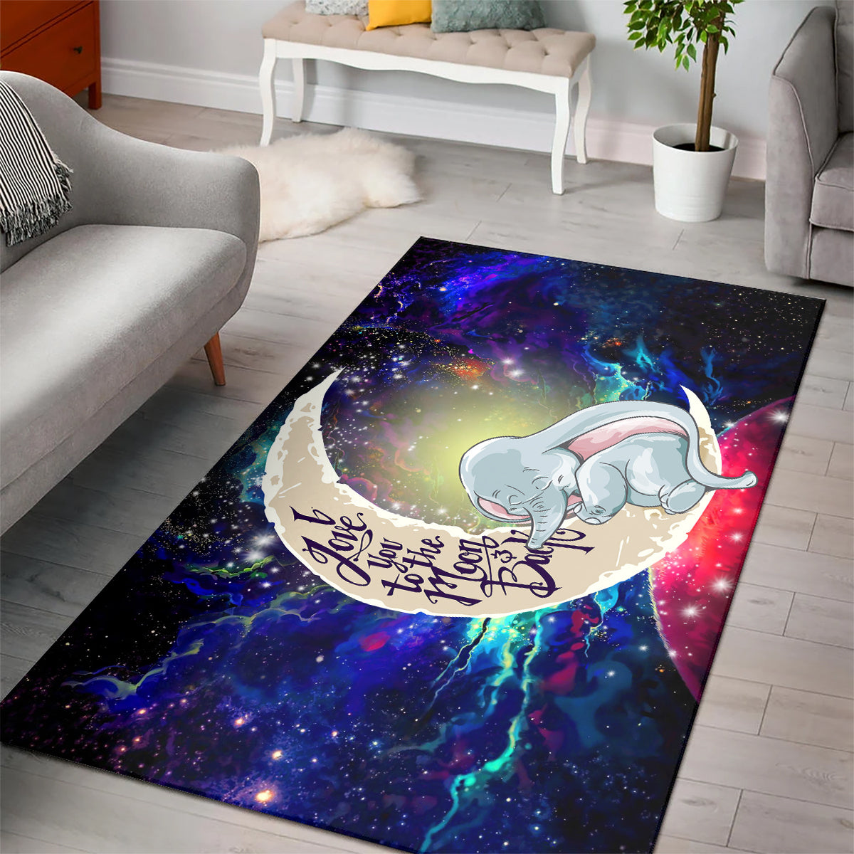 Dumbo Elephant Love You To The Moon Galaxy Carpet Rug Home Room Decor