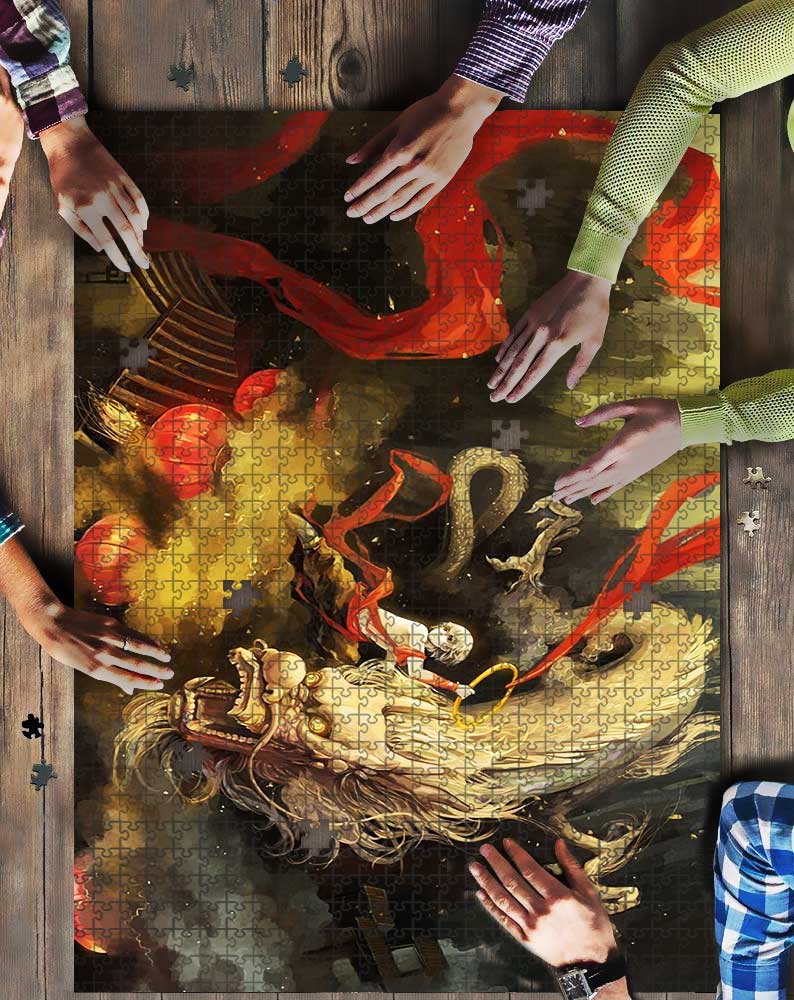 Painting Of Man And Lindwurm Dragon Mock Puzzle