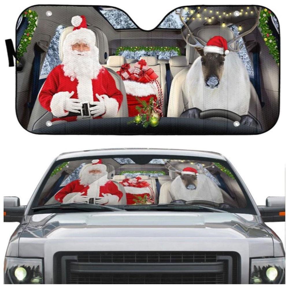 Santa Claus Reindeer Custom Car Auto Sun Shades Windshield Accessories Decor Gift